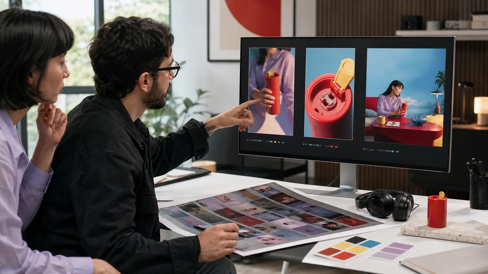 Two editors compare vertical, square, and wide product-video cuts.